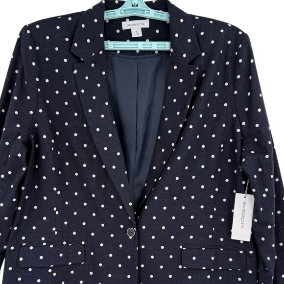 Liz Claiborne Women's Linen Blend Navy/White Dot Blazer Size 18 Notch Lapel NWT - Picture 4 of 12